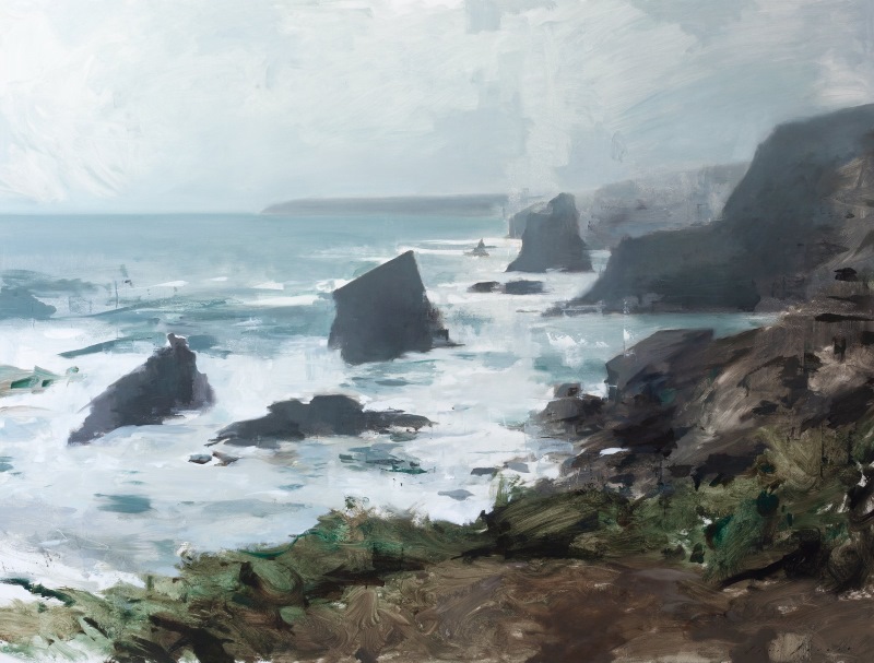 Bedruthan Steps in a Storm