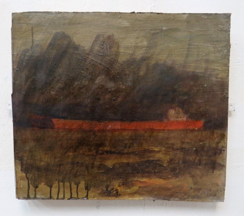 Study Orange bulk carrier, dark sky